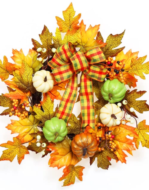 US GARVEE 20 Inch Fall Wreath Fall Wreath for Front Door with Maple Leaf Berries and Pumpkins-1